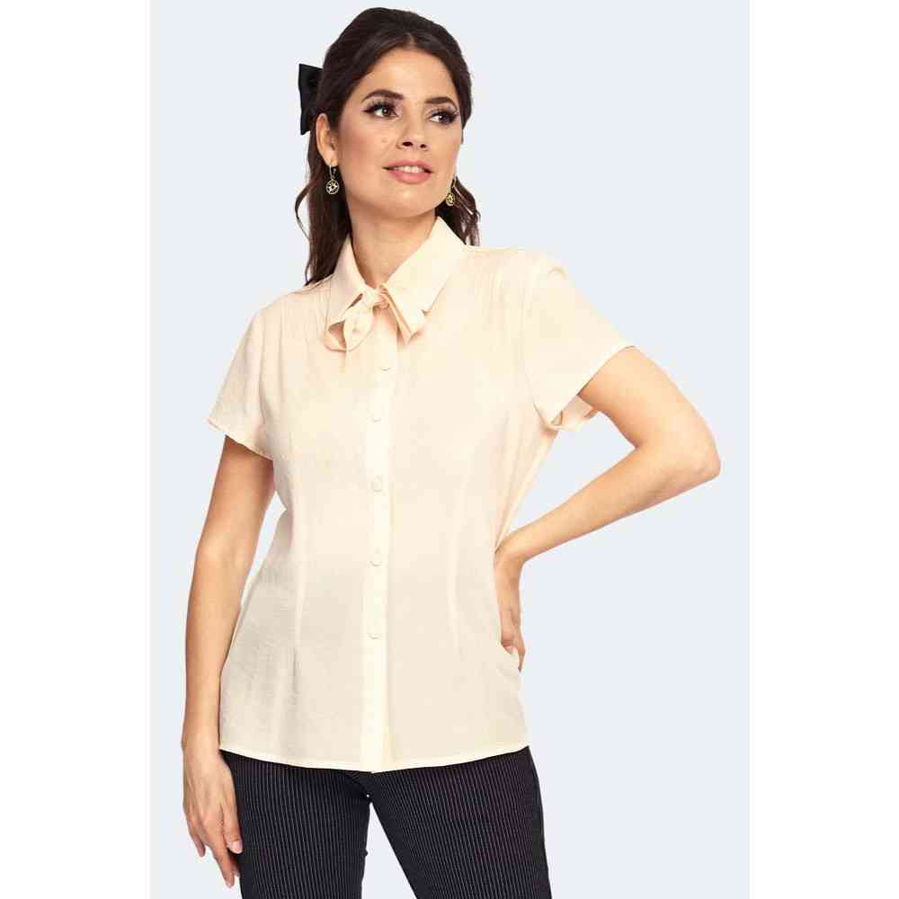 Voodoo Vixen - Pintuck Detail Front Bow Top - Creme